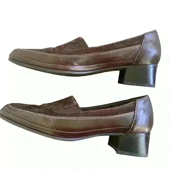 Rangoni Firenze Women\'s Shoes 6.6 B Brown Leather and SuedecSlip On Block Heel